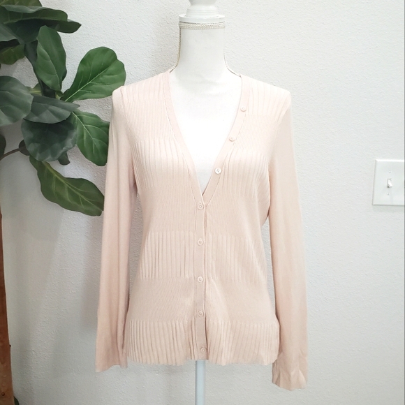 L' AGENCE Ribbed Cream Cardigan Size Large - Picture 1 of 9